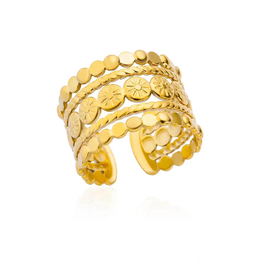18K Gold Plated Stainless Steel Geometric Open Wide Band Unisex Ring