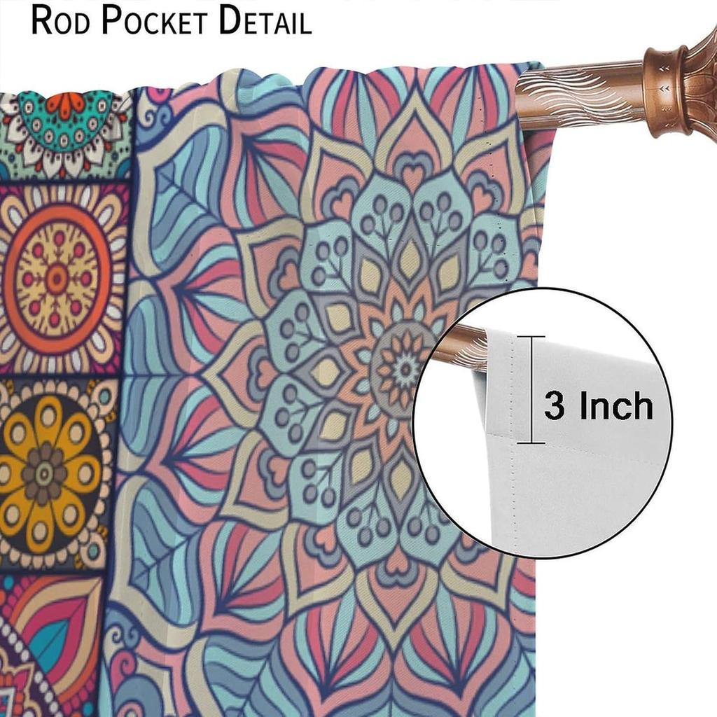 Bohemian Curtain Colorful Vintage Floral Mandala Flower Aztec Boho Window Home Decorative for Home Kitchen Restaurant Decoration