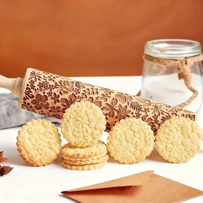 Embossed Snowflake Rolling Pin Christmas Baking Tool Cookie Dough Fondant Pattern Kitchen Accessory Christmas Gift for Baking