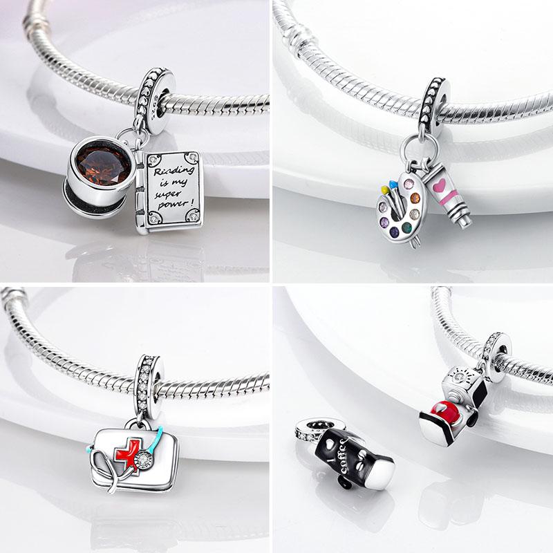 Charms 925 Silver Beads Coffee Bag Car Pendants Fit Original Bracelet Making Jewelry