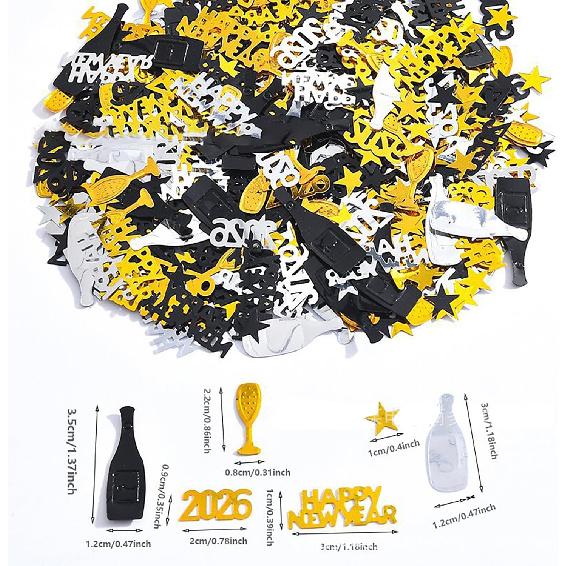Happy New Year Confetti Glitter Metallic Foil Table Scatters,Gold Silver 2026 New Year Favors Confetti Sprinkles Sequ for New Year Eve Party