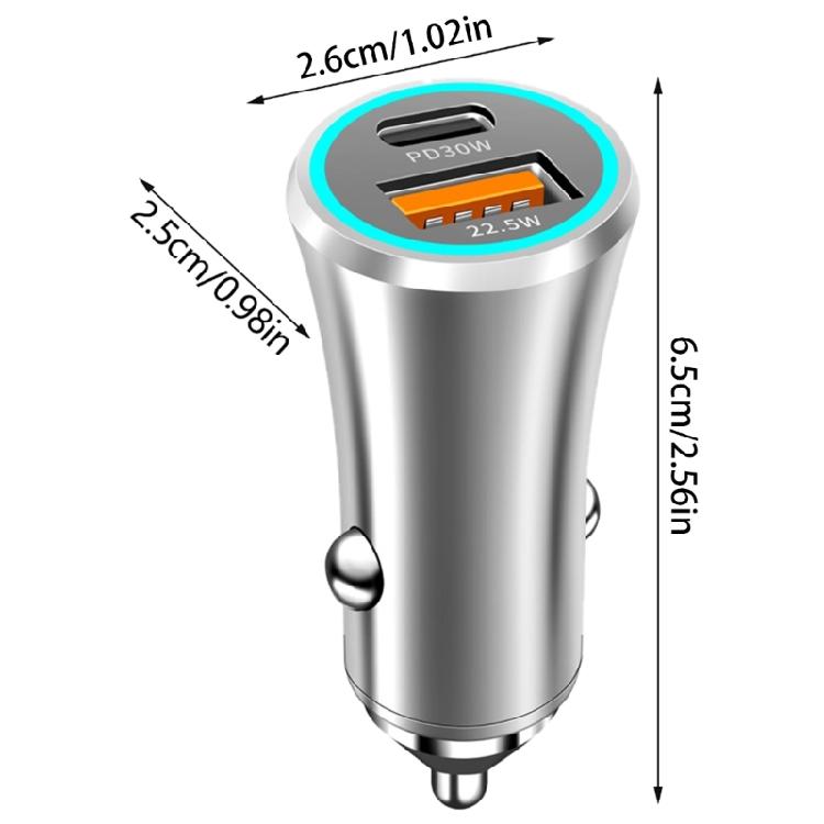 Portable 52.5W Car Phone Charger with Two Port, Quick Charging Adapter Support QC3.0 PD30W for Tablets Phones