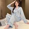 Ice Silk High-end Butterfly Pajamas Summer New Girlfriends Clothing Loungewear Long-sleeved Trousers Set Can Be Worn Outside Spring and Autumn