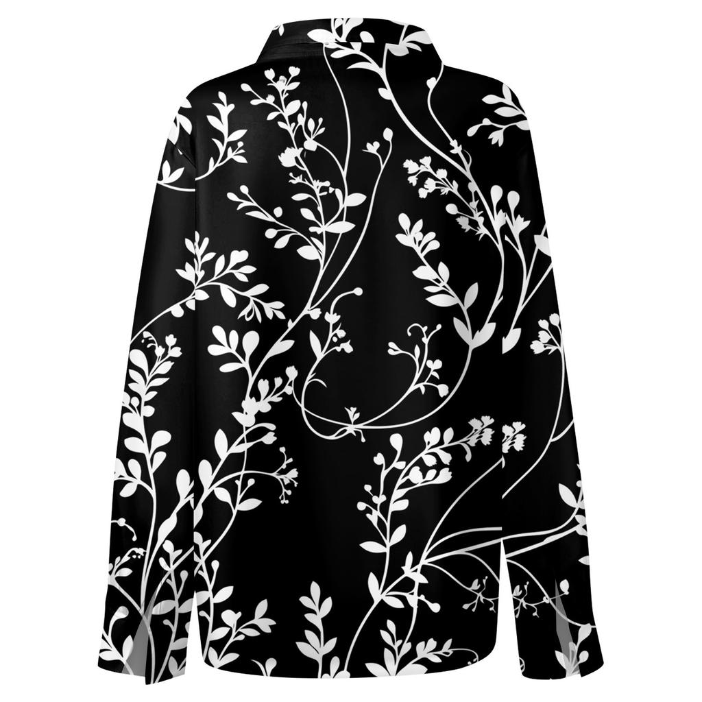 Dámská košile s knoflíky s květinovým potiskem, ležérní top s dlouhým rukávem a klasickým límečkem