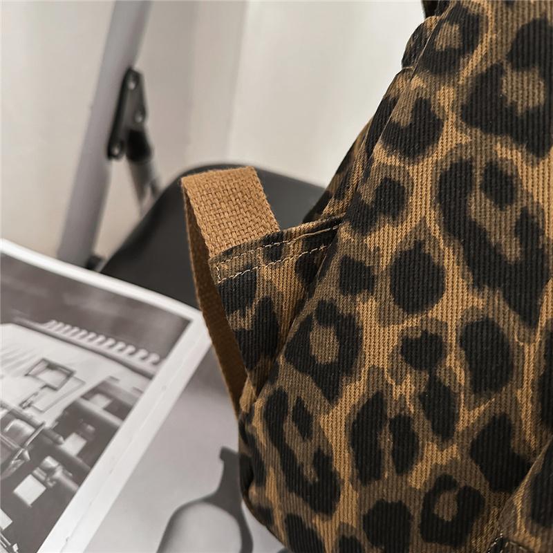 Leopard Print Canvas Fashion Backpack for Women, Casual School Travel Bag with Detachable Shoulder Straps