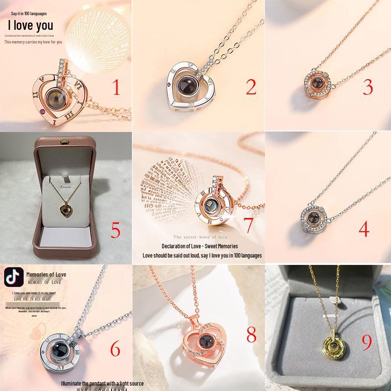 100 Languages 'I Love You' Projection Necklace - Titanium Steel, Colorfast, Fashionable Clavicle Chain for Women