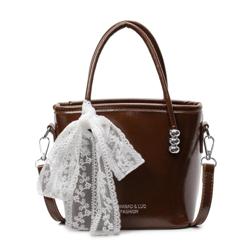 

Модная портативная сумка-ведро Женская новая сумка через плечо Однотонная сумка-мессенджер темно-коричневого