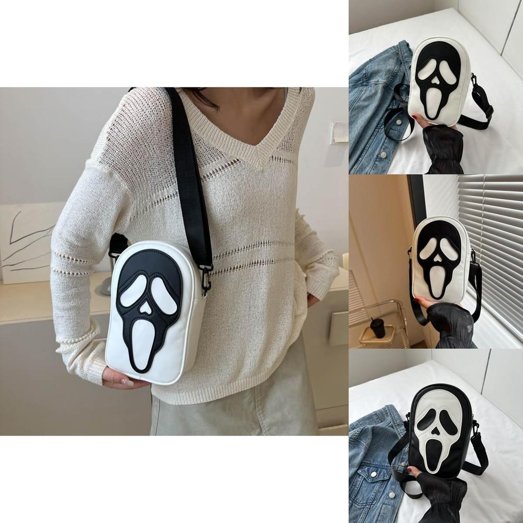 Einzigartige japanische Harajuku-Stil Niedliche Geister-Cartoon Umhängetasche für Frauen in Schwarz und Weiß