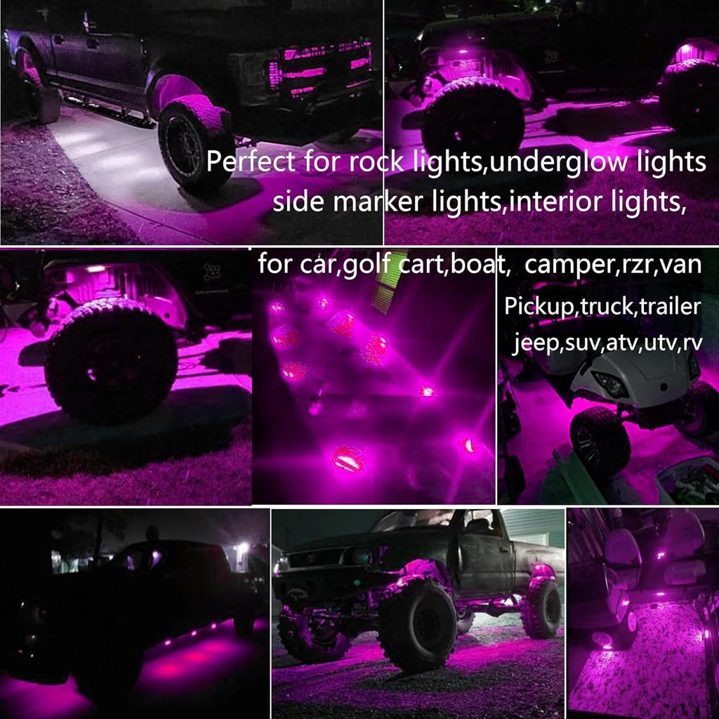 10 Pcs Purple LED Rock Strip Lights,Wheel Well Underglow Lighting Kits,Car Rock Lights Exterior Side Marker Lights For Wrangler Truck Golf Cart RV RV