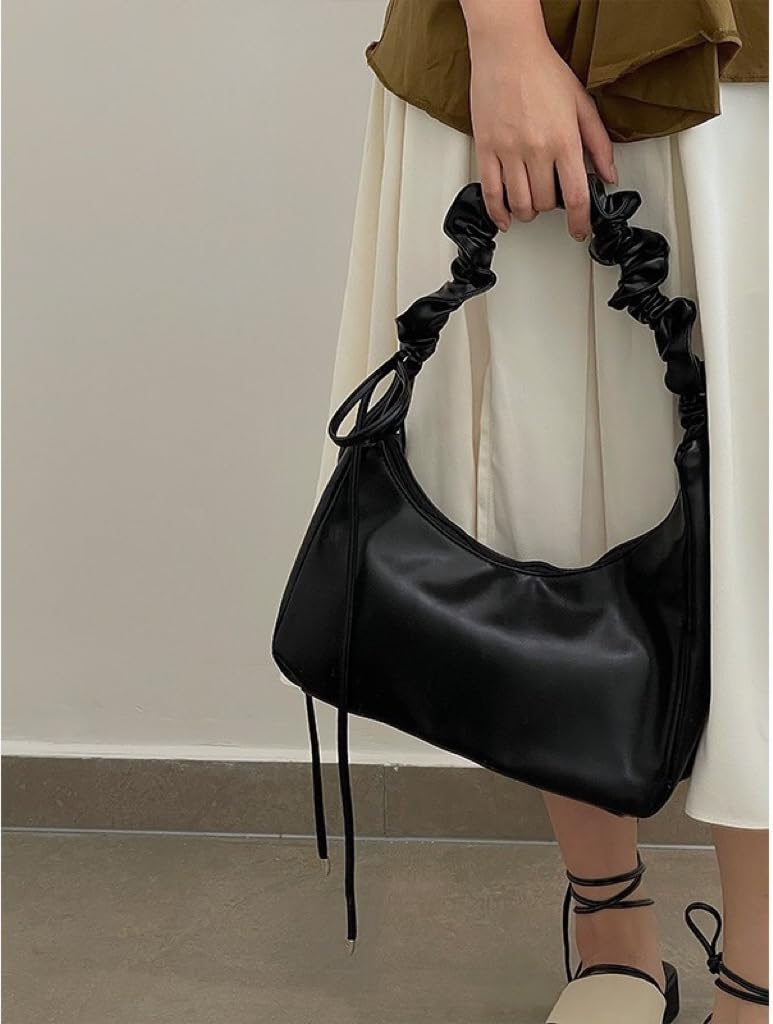 KKAERDIYA 2-Way Gathered Shoulder Bag for Women (Black)