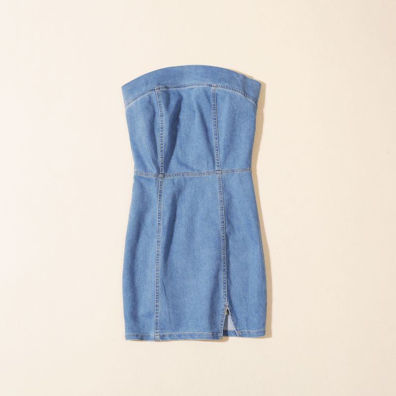 

Export Summer Women s Fashion Style Denim Sleeveless Non Slip Tube Top Half Zipper Split Skirt Fashion Silm Dress Blue L