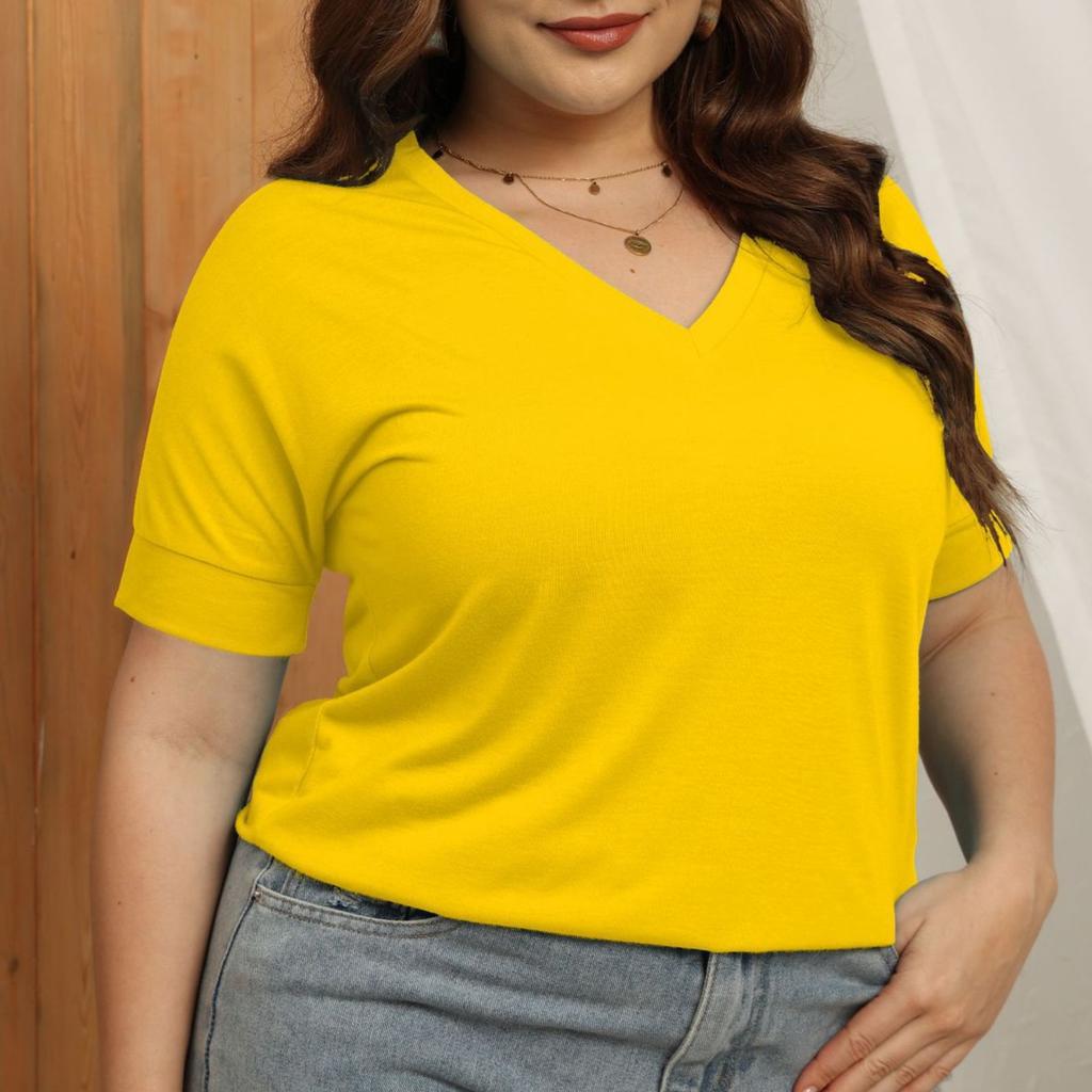 GMXIA Női divat alkalmi nyári nagy méretű, egyszínű nyomtatással készült, rövid ujjú, V-nyakú, bő blúzok és ingek