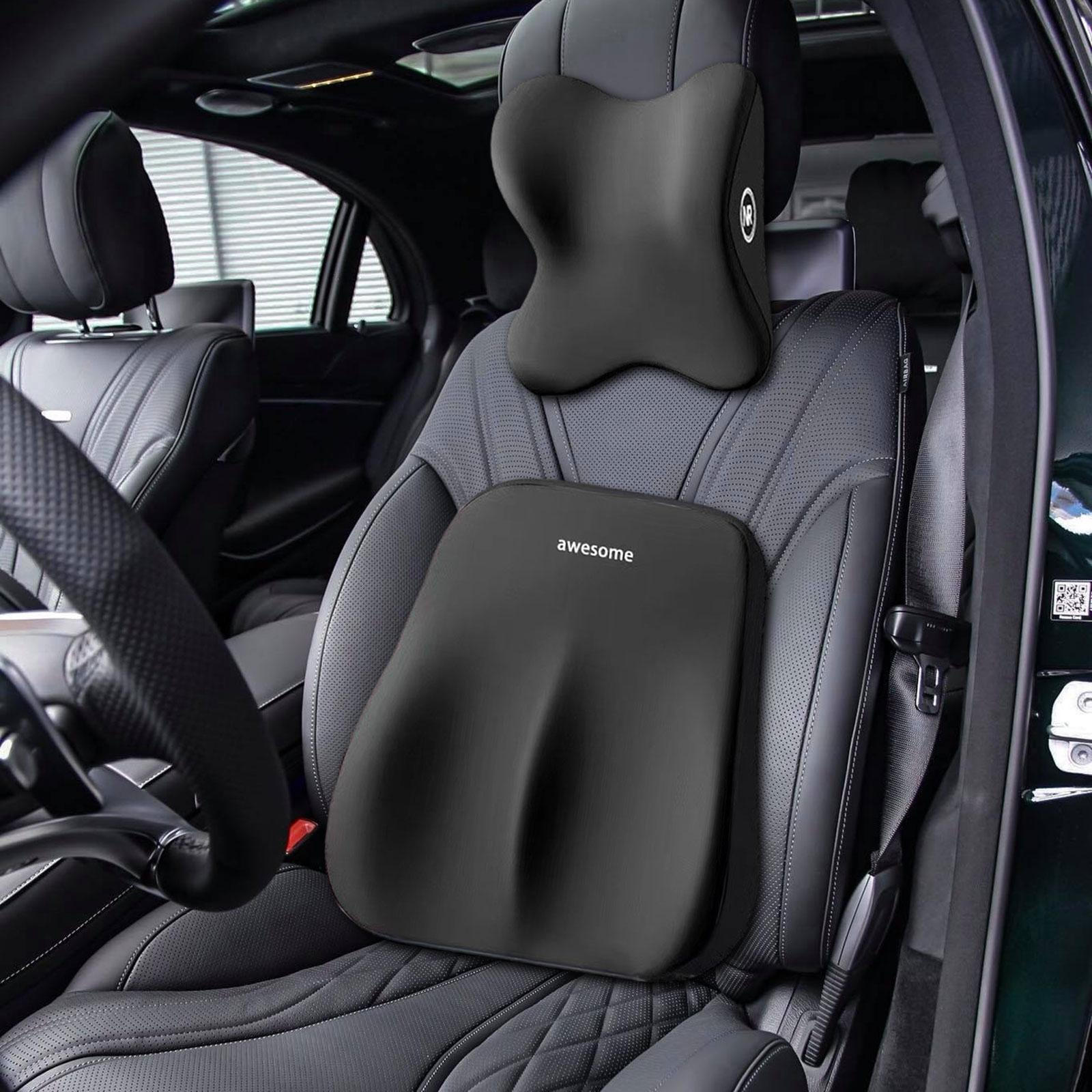 

Подушка для спины автомобиля, поясничная поддержка и комплект подушек для шеи, украшение автомобиля, эргономичное, удобное чёрный