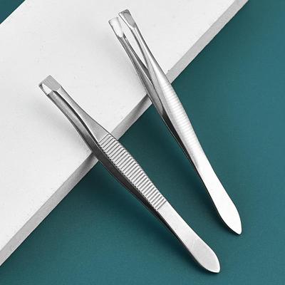 Multi-Purpose Stainless Steel Flat-Tip Eyebrow Tweezers for Shaping and Hair Removal