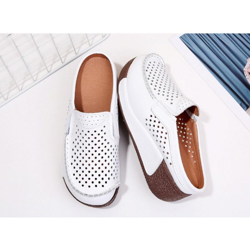 Tongs en cuir pour femmes Nouvelles chaussures d'été Décontractées Respirantes Creuses