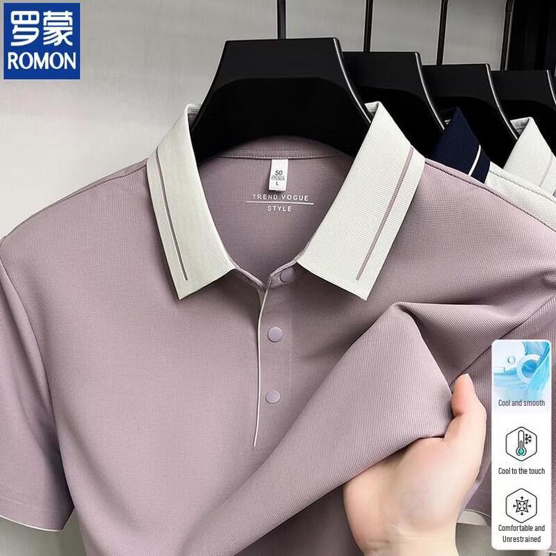 ROMON Men s 2026 Summer Ice Silk Cooling Short Sleeve Polo Shirt M
