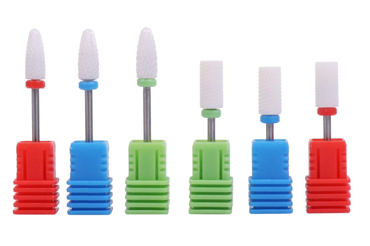 

Elizabeth Ceramic Drill Bit Set of 6 for Nail Machine Nail Off Removal Head Extra Fine Coarse (Cylinder/Cannonball)