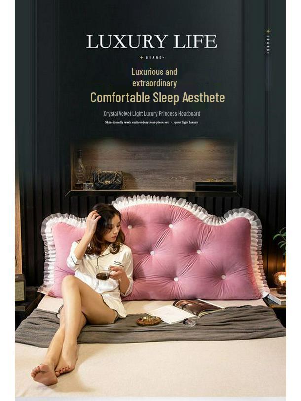 Princess Backrest Cushion: Soft Crystal Velvet, Removable & Washable Pillow for Tatami Bed
