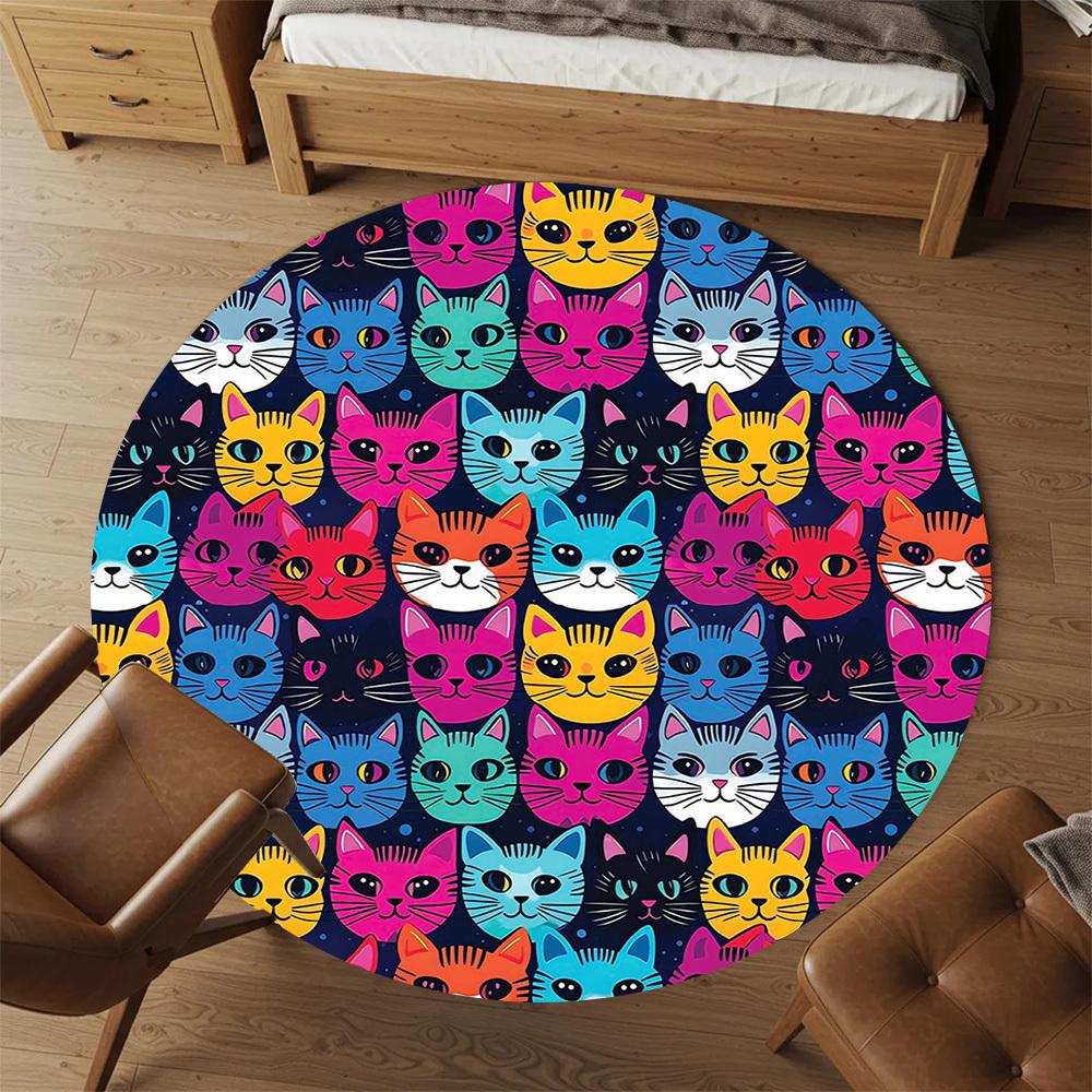 1pc Cat Pattern Round Chair Mat Area Rug - Non-Slip, Floor Mat for Office, Bedroom, and Indoor Decor -1002088