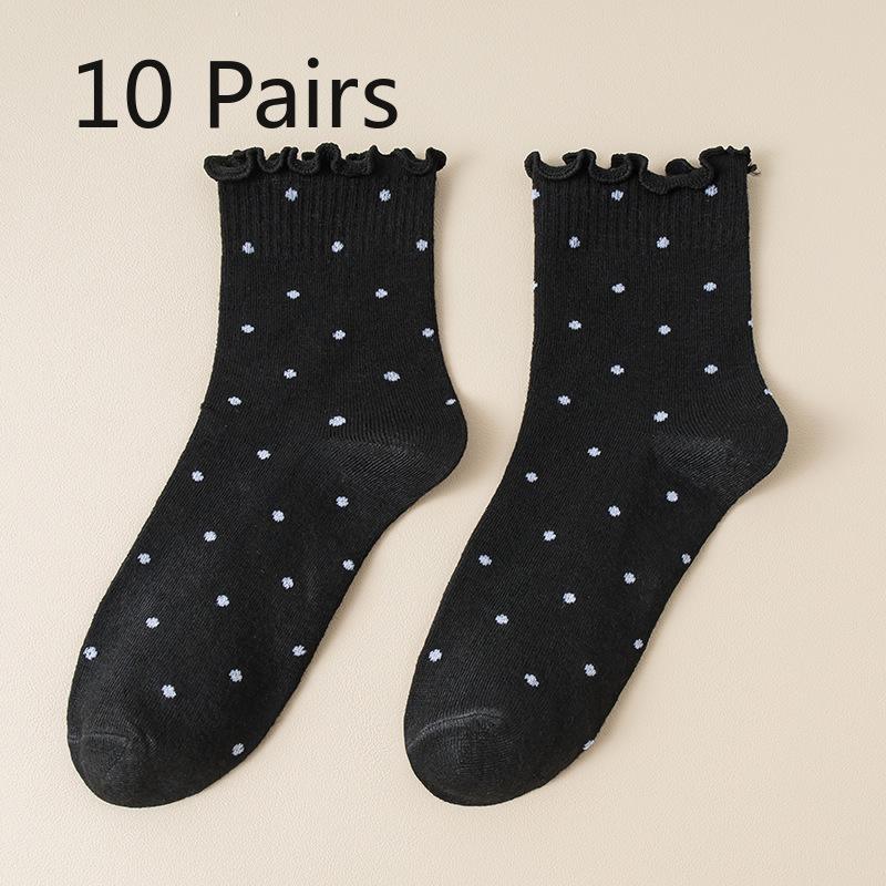 10 Pairs of Female Autumn Lovely Fungus Lace Small Polka Dot Tube Socks