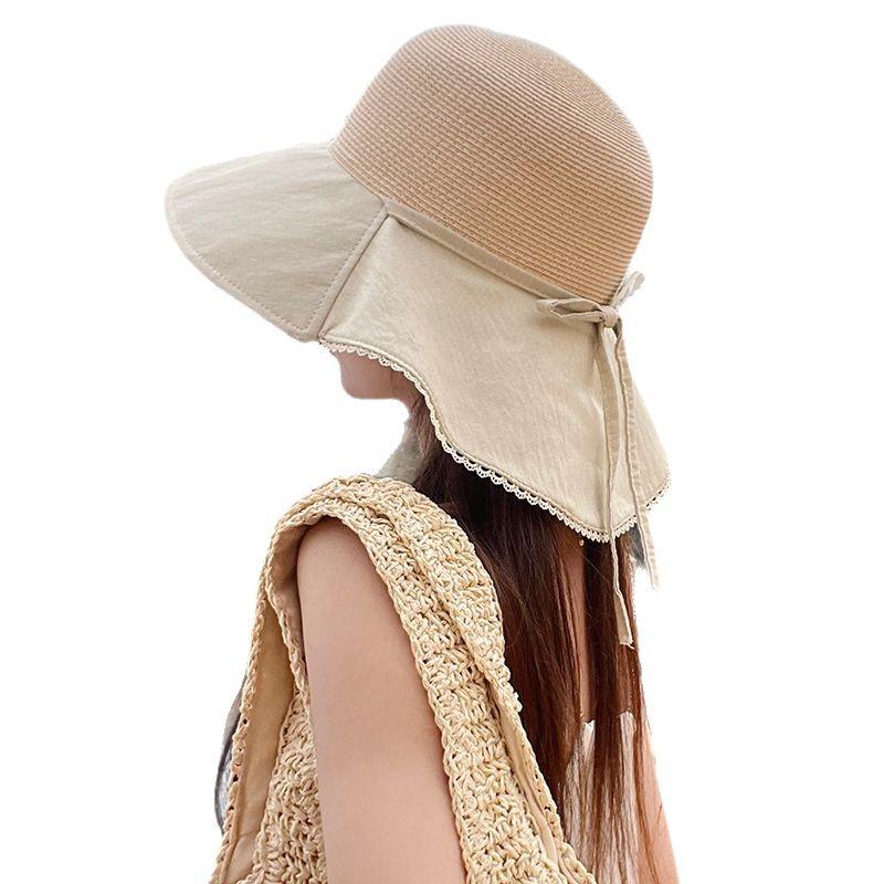 Splicing big eaves sun protection hat women's summer face covering shawl bucket hat outdoor UV protection sun hat