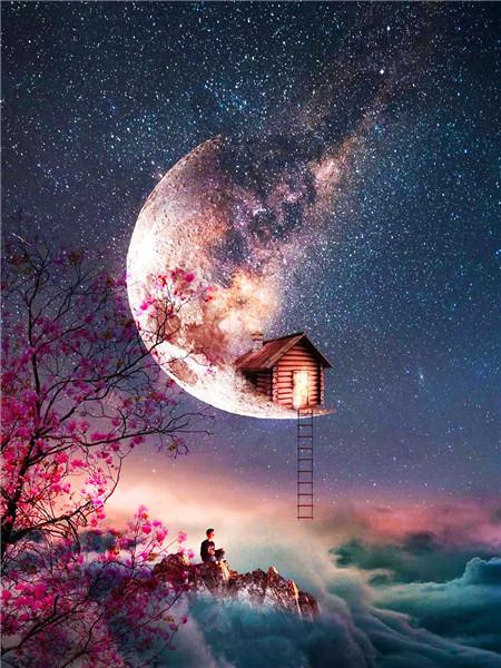 

Алмазная картина, полный круглый квадратный пейзаж, 5D DIY, Алмазная вышивка, распродажа, Луна, картины из стразов, мозаика, украшение Full Round 20X30CM красный