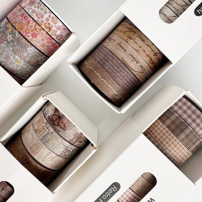 Set 8 Role Bandă Washi Retro Bandă Decorativă Vintage pentru Scrapbooking Jurnalizare Consumabile Meșteșuguri DIY Ambalare Cadouri