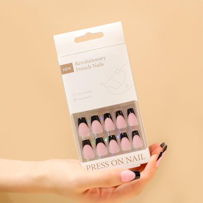 Black White French Press-On Nails 2023 High-End Flat Nail Art Tips Boxed