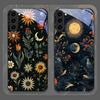 Aesthetic Sunflowers and Moon Pattern Tempered Glass Phone Case for Samsung Galaxy S26 S25 Ultra S24 S23 Plus S22 S21 FE Covers