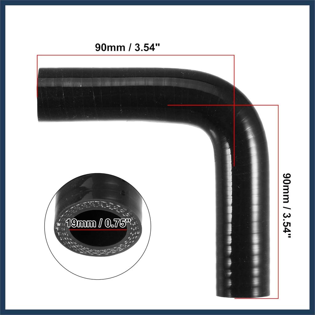 1 Set 19mm 0.75" ID 90 Degree Elbow Engine Silicone Hose Black Stylish Design