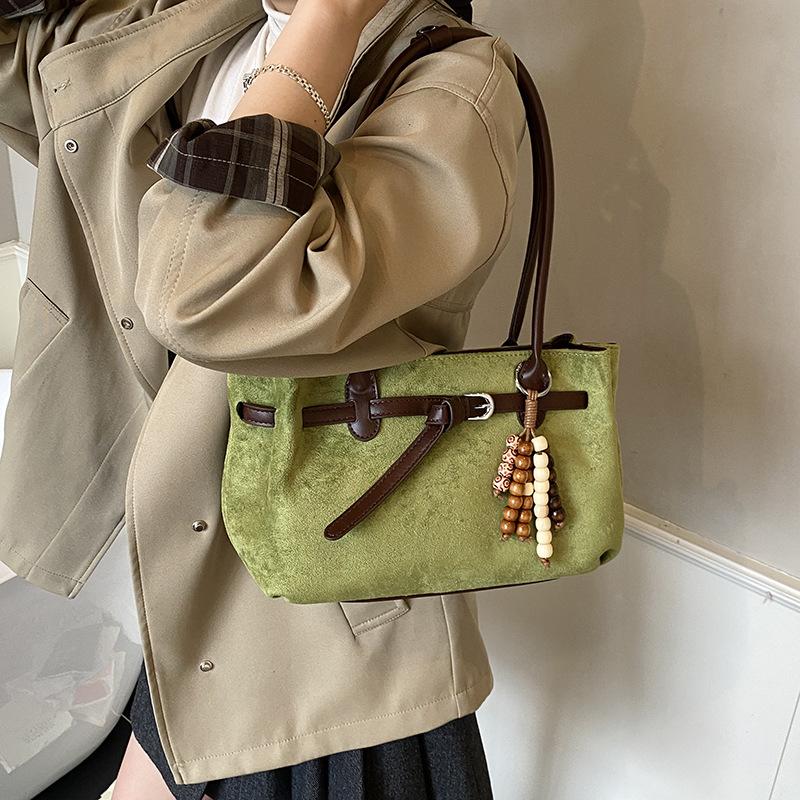 

Осень и Зима Ретро Вместительная Высококлассная Повседневная Сумка-тоут на Одно Плечо зелёный