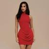 European & American Women's Winter Solid Slim Fit Round Neck Sleeveless Mini Dress