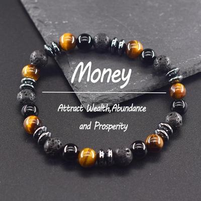 Ziehen Sie Reichtum, Fülle und Wohlstand an Natürliches Gelbes Tigerauge Steinperlen Armband Männer Frauen Bringen Geld für Sie Echter Schmuck