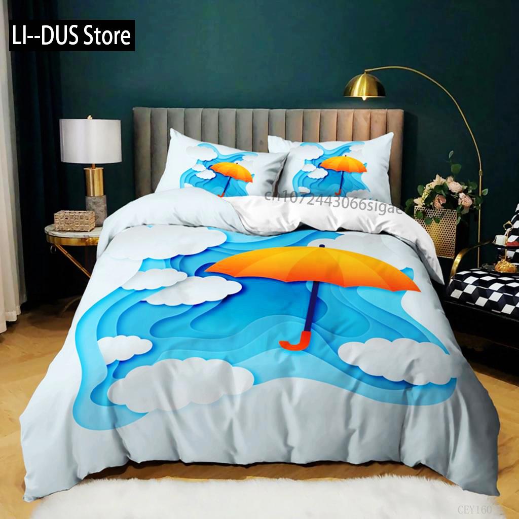 

Sky Duvet Cover Set Queen Polyester Blue Sky White Clouds Sun Print Bedding Set For Girl Teen Lovely Children Bedroom Collection EU single(135x200cm)