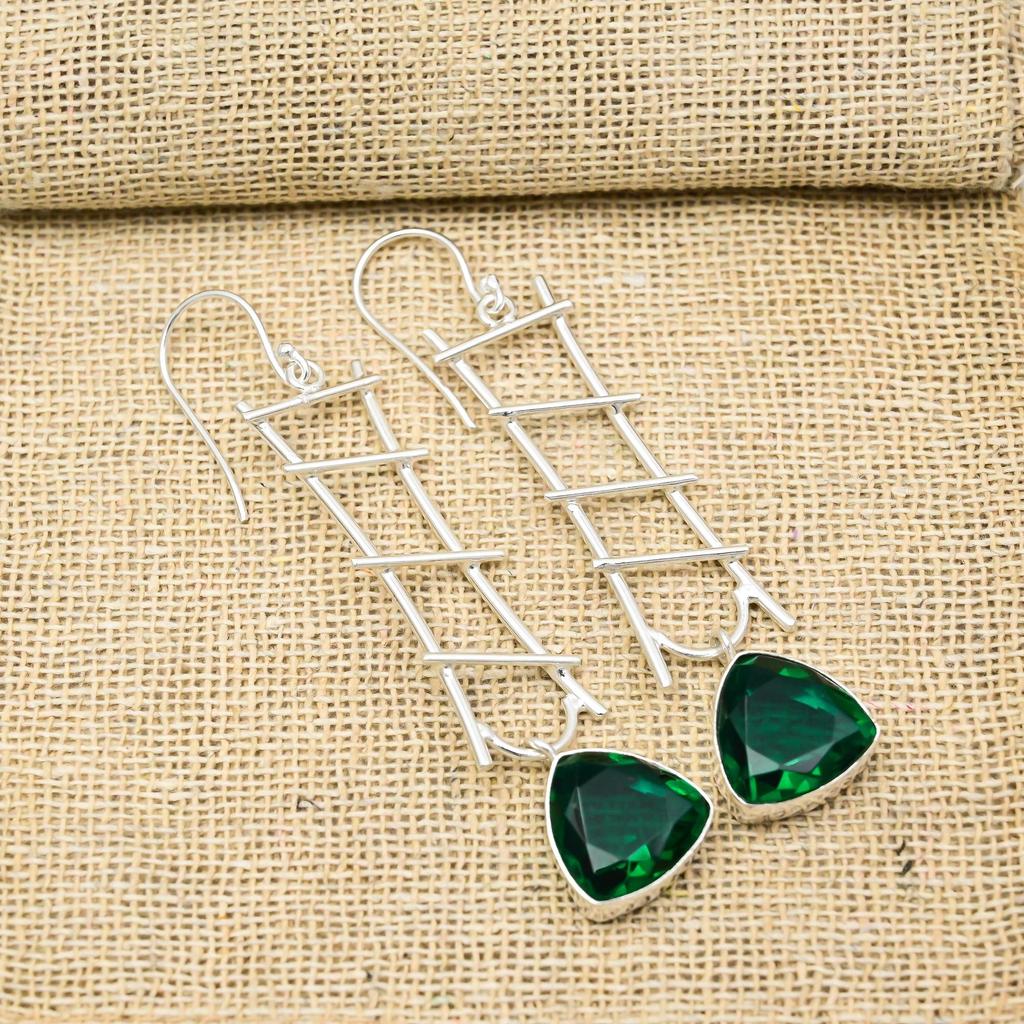 Chrome Diopside Handmade Gemstone Earrings, 925 Solid Sterling Silver Earrings, Unique Design Jewelry Earrings