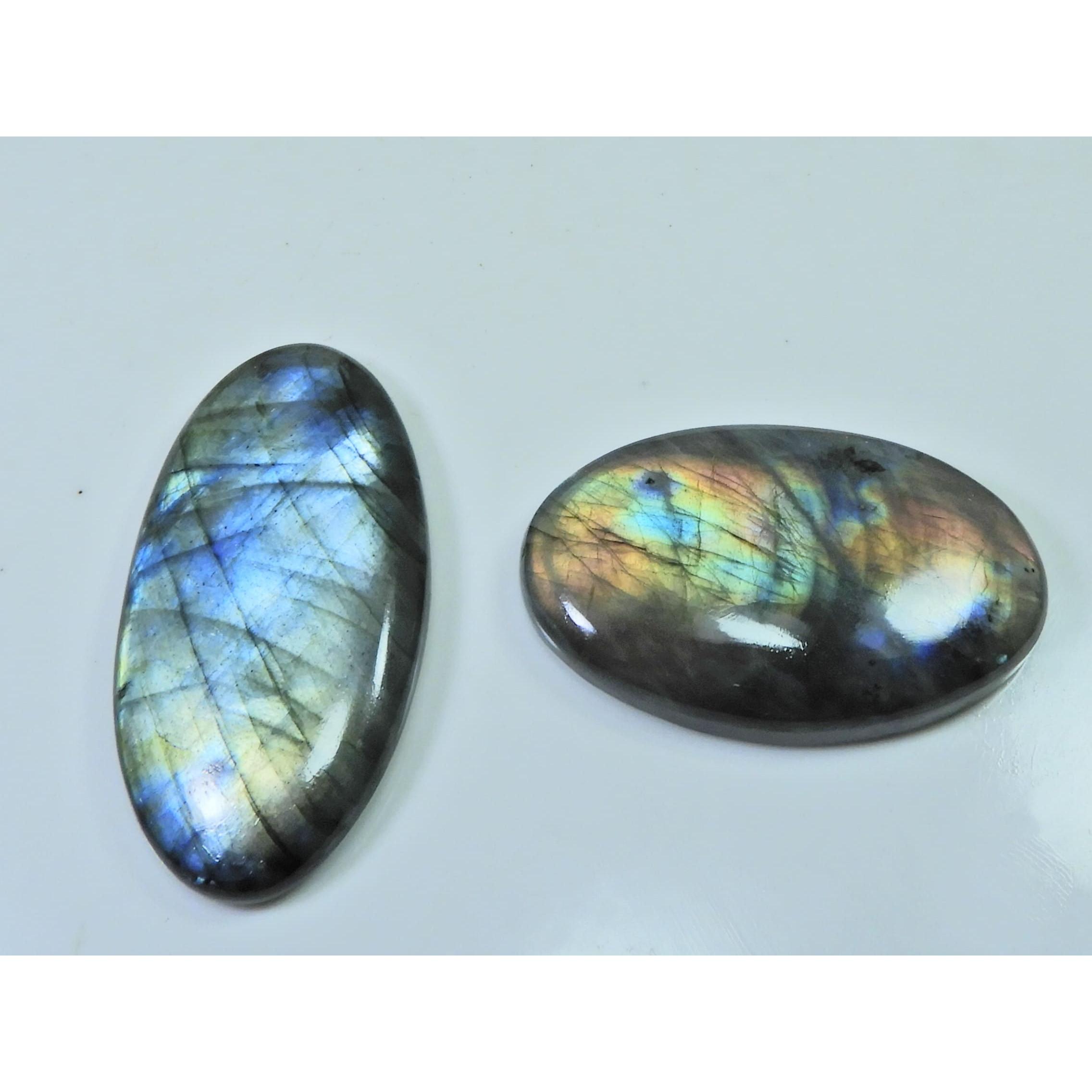 

42-46 MM Natural Labradorite Multi Oval Cabochon Loose Gemstone 2 Pcs Lot D-176