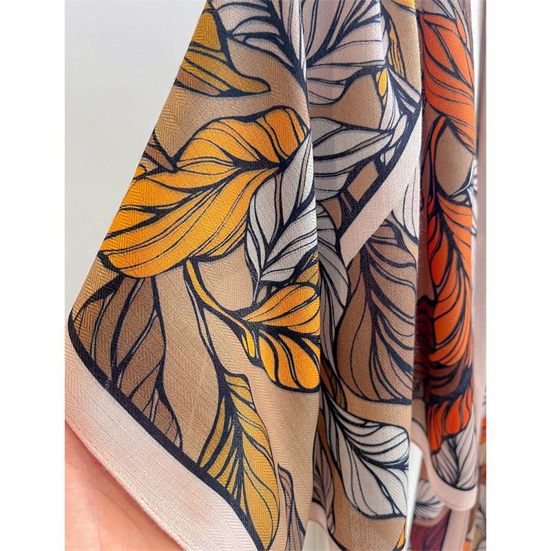 Luxury Double Side Print Leaf Designer Women Scarf Cotton Linen Feeling Female Shawl Winter Warm Outdoor Pashmina Shawl Hijab