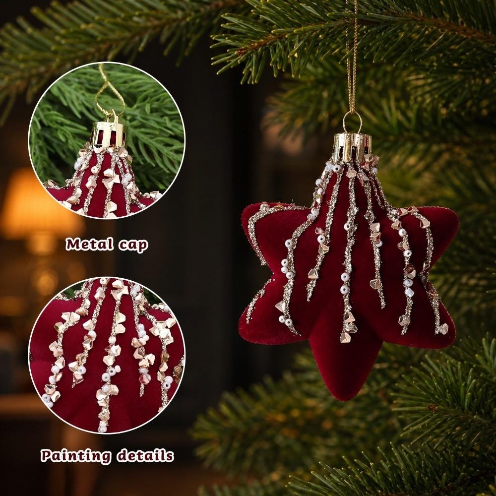 4/6PCS Hexagram Velvet Christmas Ball Set Exquisite Long Finial Hanging Ornaments New Year