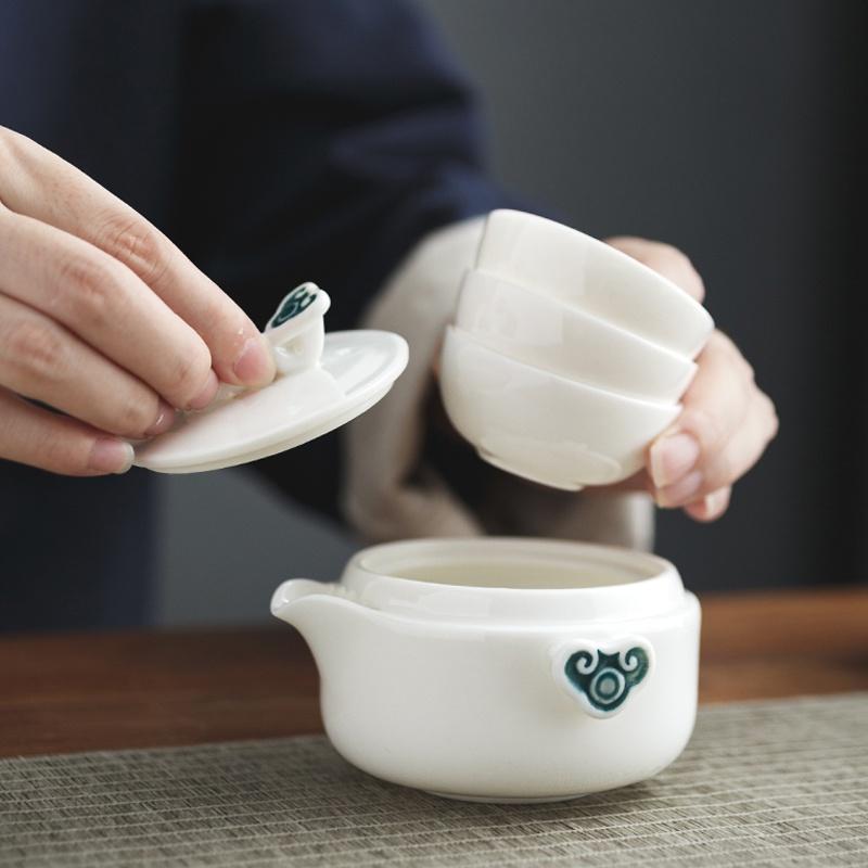 Ceramic Quick Tea Cup One Pot Three Cups White Porcelain Portable Tea Brewing Pot