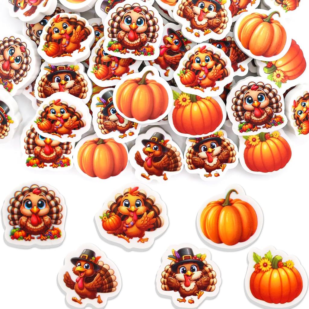 Ceiba Tree 60Pcs Thanksgiving Turkey Mini Erasers for Kids Bulk Pumpkin Pencil Erasers Stationery for Kids Student Classroom Prizes Homework Rewards