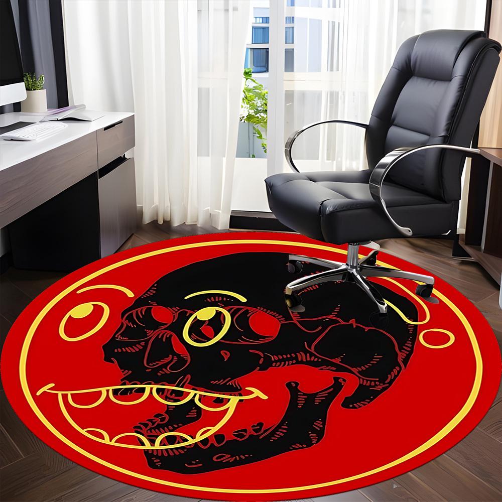 1pc Skull Red Office Round Area Rug, Indoor Mat Suitable For Office, Under Office Chairs Bedroom Living Room Home Decor, Room Deco