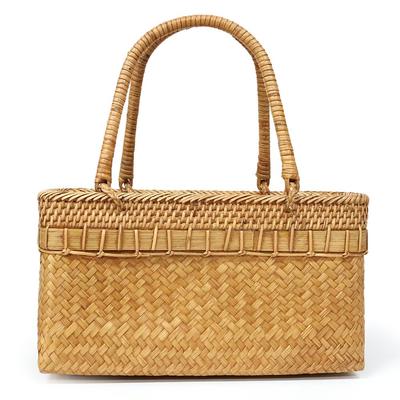 Bamboo and Rattan Handbag In Natural and Light Brown. 6990000797991
