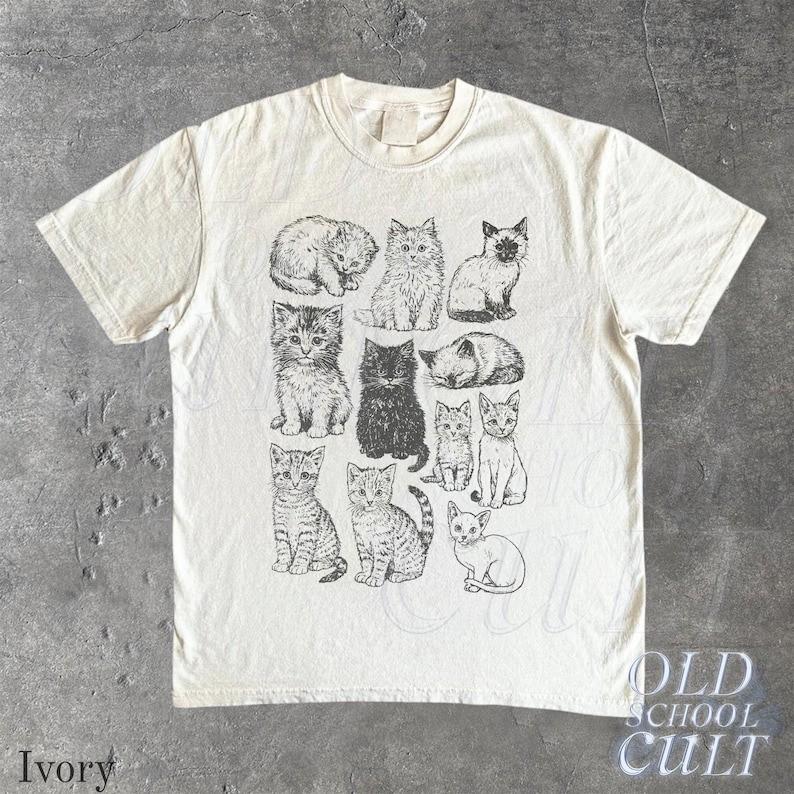 Cats 90s Vintage Tattoo Style Y2k Kitten Shirt Cat Lovers Gift Cute Cat Shirt Unisex T-Shirt S