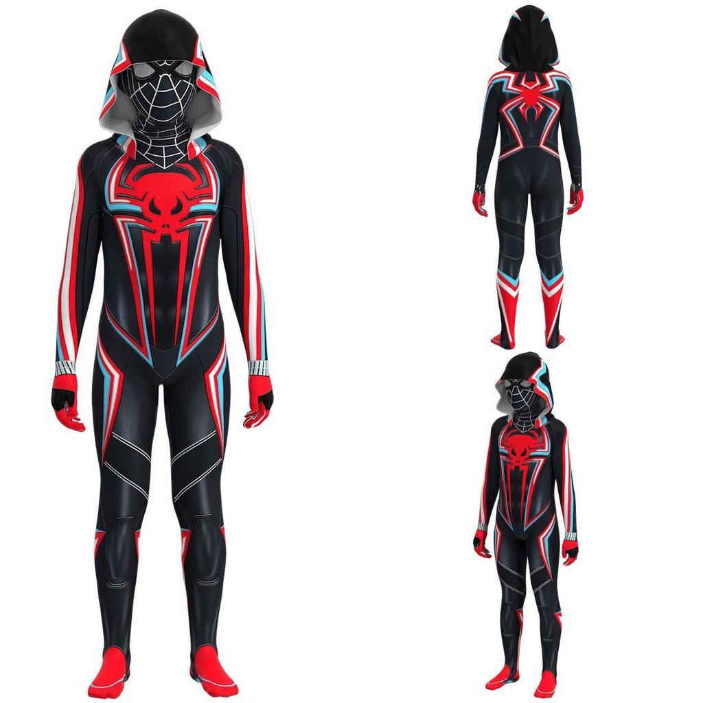 Schwarzes Spiderman-Cosplay-Kostüm, Kapuzenbody, Halloween-Karneval-Rollenspiel für Kinder und Erwachsene