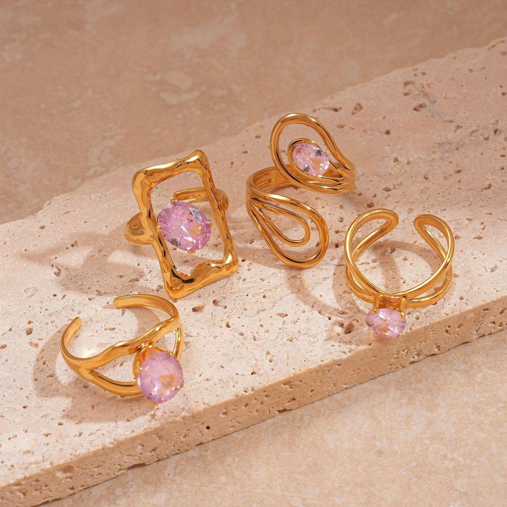 Damski Pierścionek Kwadratowy Pusty ze Stali Nierdzewnej i Cyrkonii – Luksusowa, Nowoczesna Biżuteria dla Modnej Elegancji.