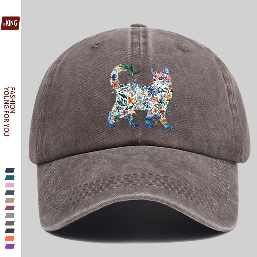 1Pc Women'S Vibrant Floral Cat Baseball Cap - Adjustable Snapback, Lightweight Breathable Unisex Hat For Outdoor Sports, Parties