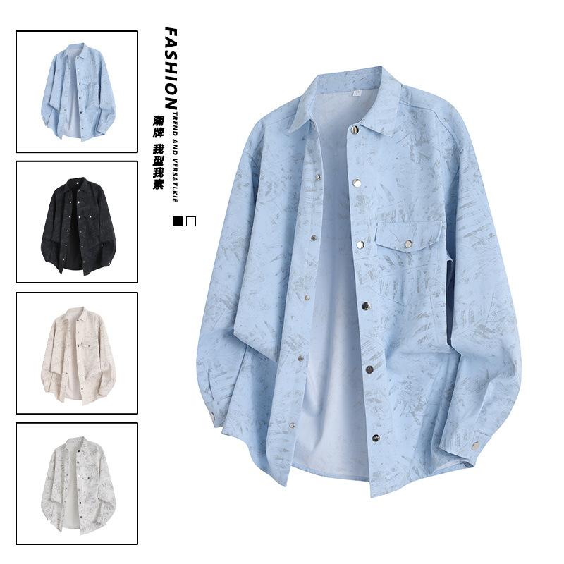 Herbst Herren Lässiges Lockeres Langarmhemd Herren Langarm Revershemd Jacke