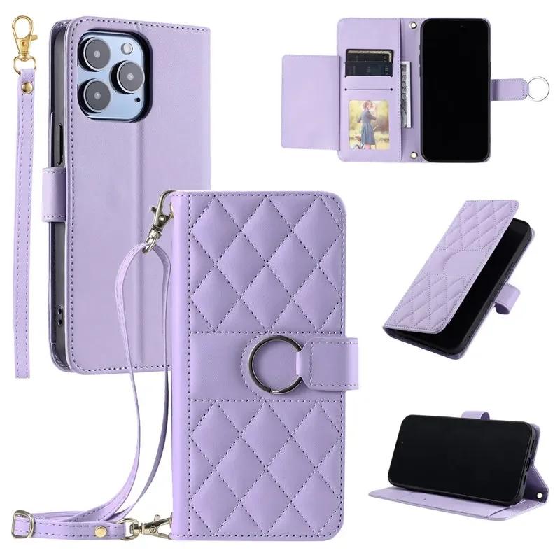 Flip Leather Phone Case for iPhone 17 Air 16 15 Pro Max 16E 14 13 12 11 Pro XS Max XR SE 8 7 Plus Long Lanyard Wallet Card Cover