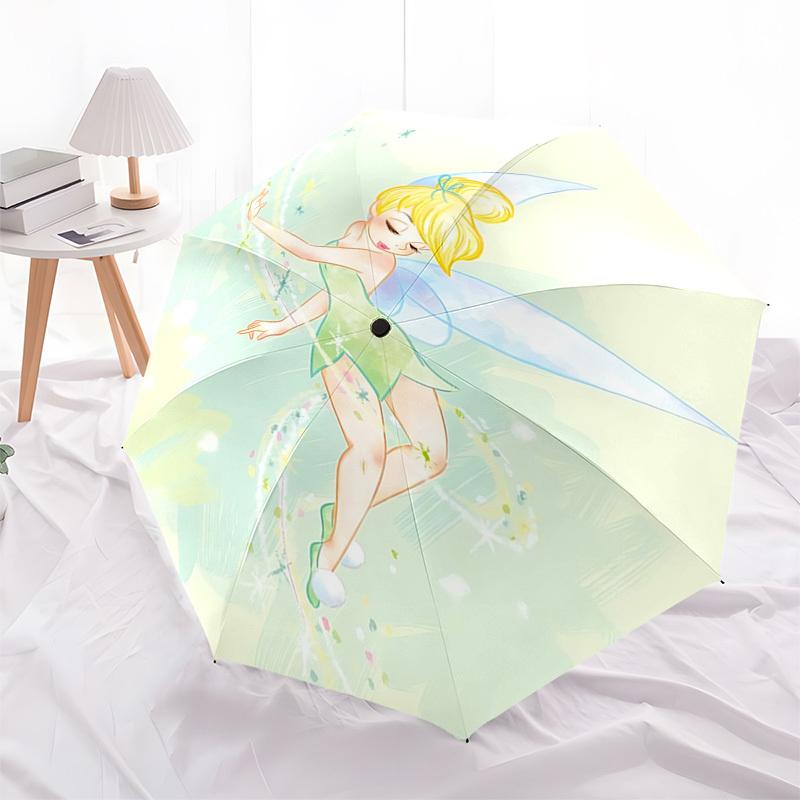 Tinkerbell, Fairy Themed Automatic Opening and Closing Umbrella, Brightly Colored 8-rib Portable Umbrella, Suitable for Men and Women, A Perfect Gift
