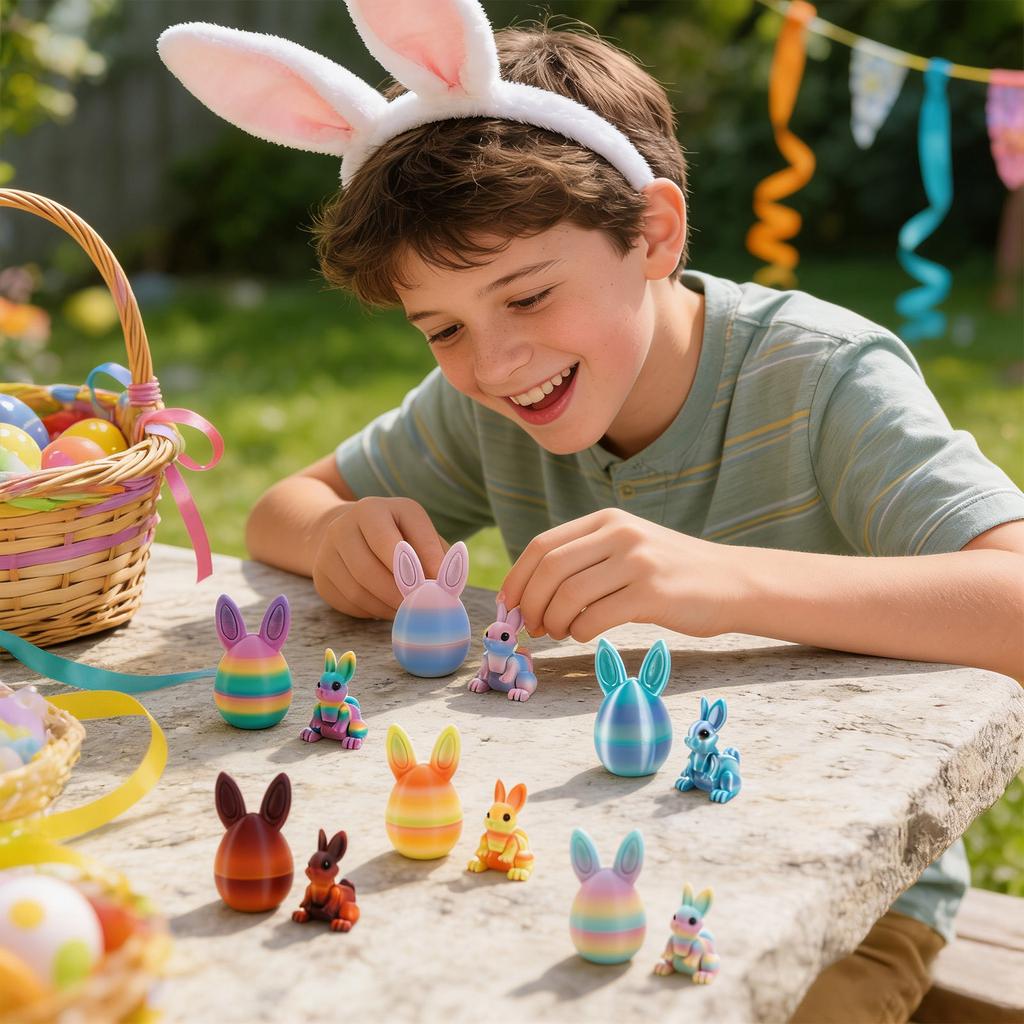 3D Printed Easter Eggs, Including A Bunny, Easter Surprise Bunny Eggs, 3D Printed Animals, Easter Basket Stuffing, Stress-relieving Toy Gifts.4pcs